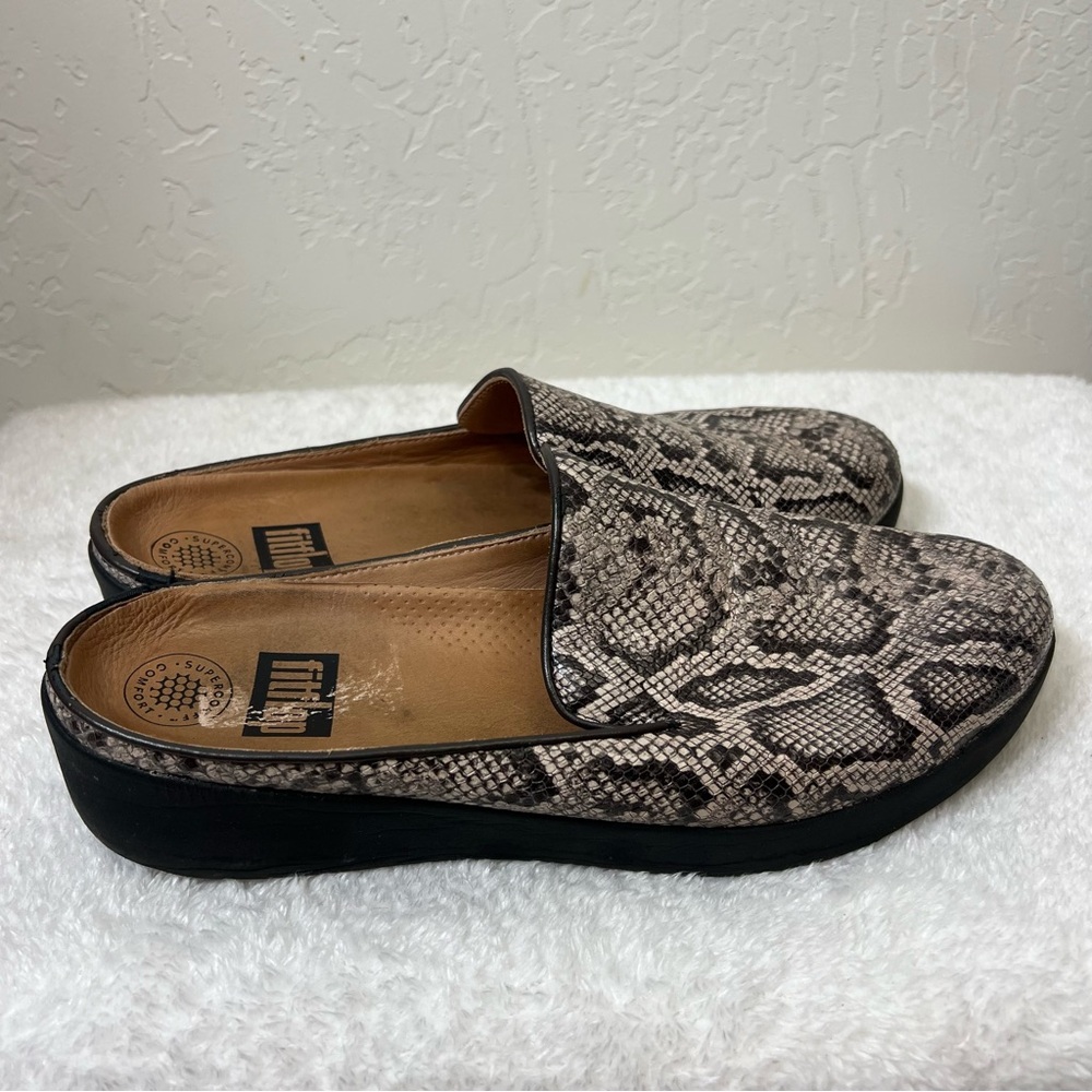 FitFlop Superskate leather slip-on mule shoes in a snake print Size 8.5 - Picture 6 of 12